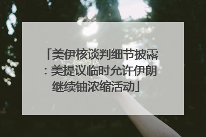 美伊核谈判细节披露：美提议临时允许伊朗继续铀浓缩活动